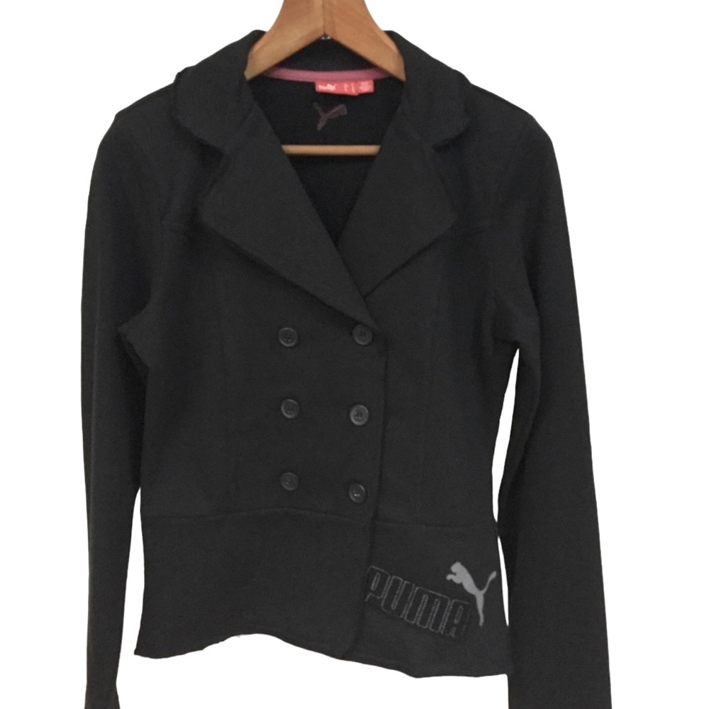 PUMA sz Small Blazer Jacket Casual Knit Double Breasted Black